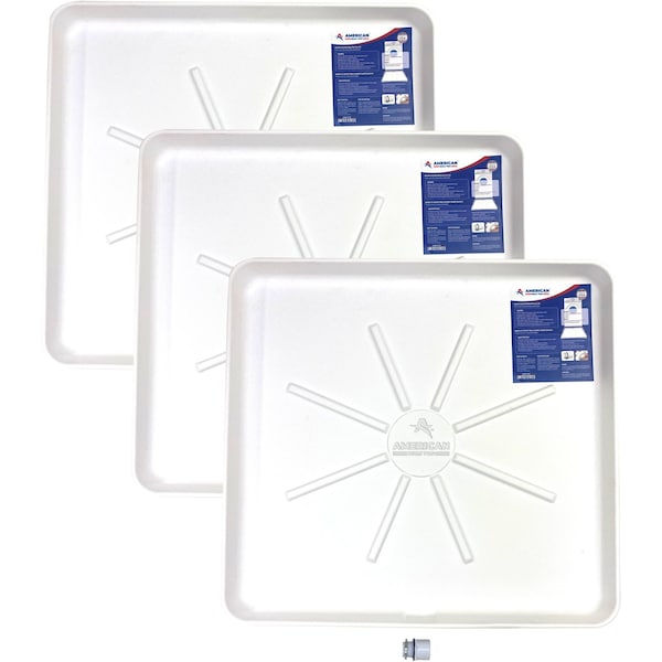 American Built Pro Washing Machine Drain Pan, 30 in x 28 in White Plastic Undrilled wDrain Hose Adapter, 3PK WMSP-Und P3 - main